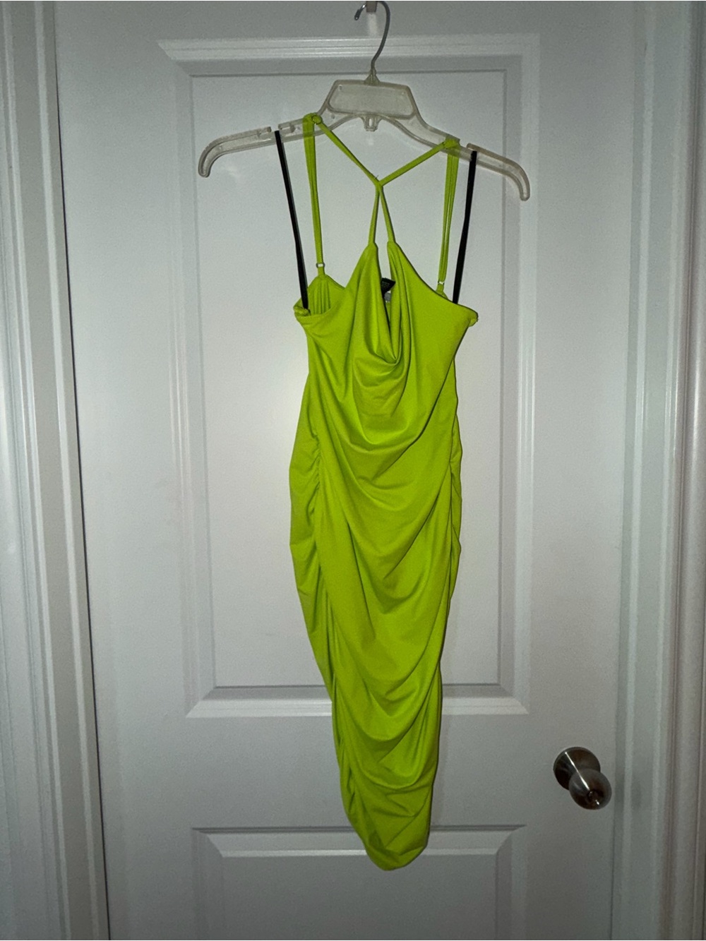 Neon Lime Ruched Strappy Dress